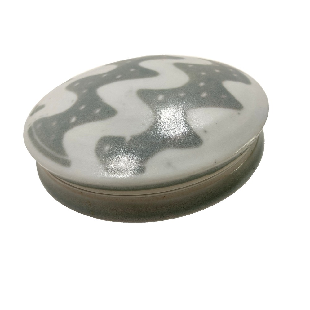 Vtg Blue & Gray Stoneware Trinket Bowl Swirl Design Greenwich NY '91 Signed